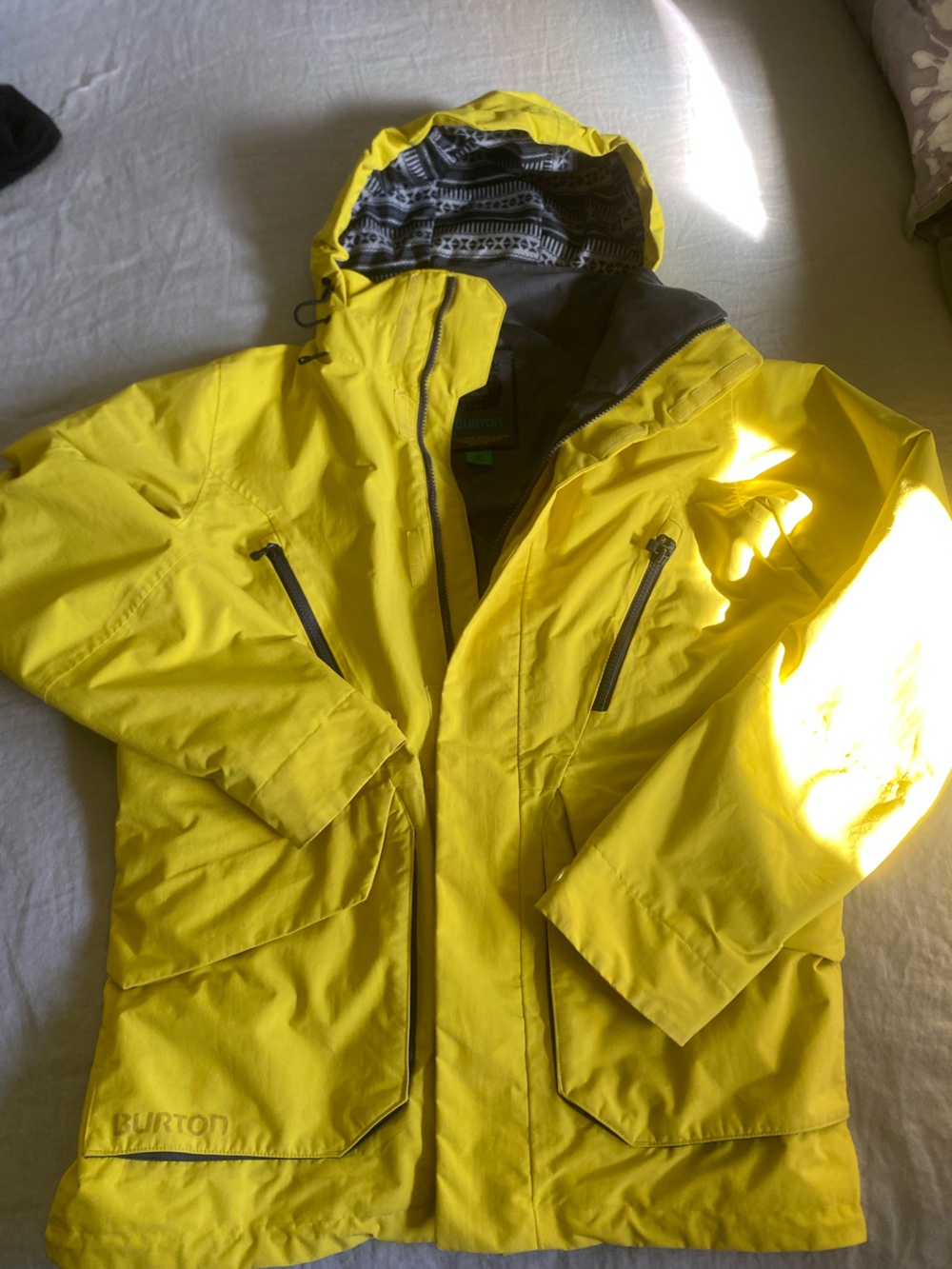 Burton Yellow Ski Jacket with Patterned Hood Lining